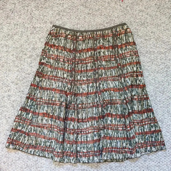 Nic + Zoe Women's Striped Camo Printed Midi Skirt Pleated Sz 12 Green Red A-line - Picture 1 of 8